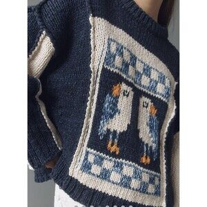 Anthropologie Pilcro Chunky Knit Crew-Neck Sweater Puffin Bird Size S NWT Small